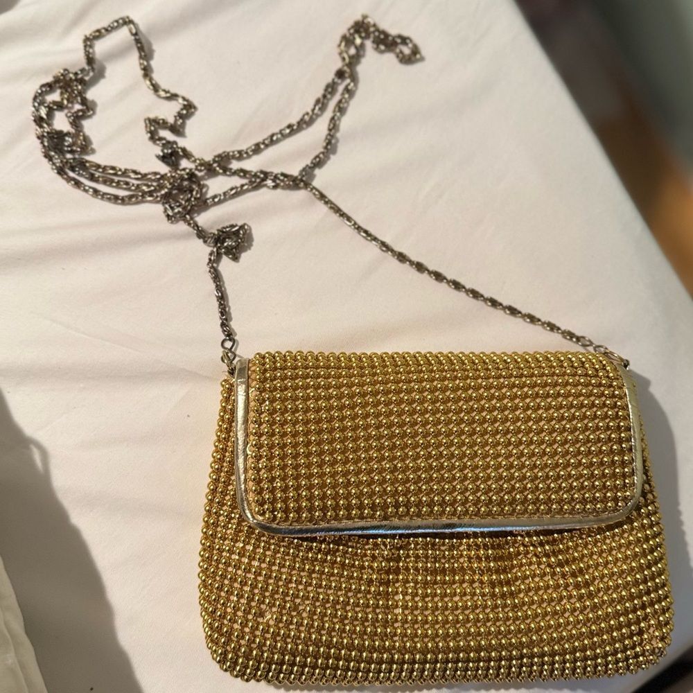 Vintage Gold Chain Beaded Shoulder Bag Purse Elegant Evening Club Going Out EC